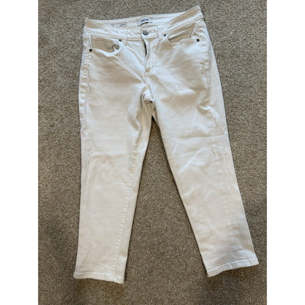 Sonoma Jeans Womens White Capri Size 8 Mid Rise Denim Pants Summer Casual